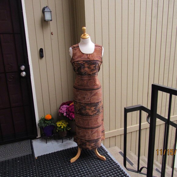 #460  WOMAN'S LONG BROWN SHEATH DRESS BY MICHEAL TAYLOR  (SIZE 16) - Picture 4 of 4